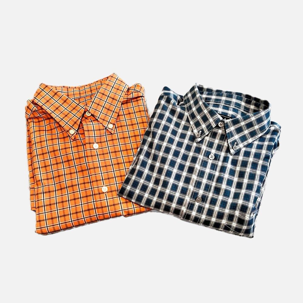 Lot Of 2 Joseph A. Bank Traveler’s Blue & Orange Plaid Long Sleeve Shirt Size  L